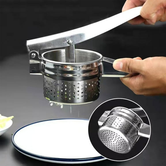 Stainless Steel Manual Vegetable & Fruit Press | Hand-Operated Juicer for Potatoes, Dumpling Fillings & Citrus | 3.8x3.5x10.4 Inches | Multifunctional Kitchen Tool