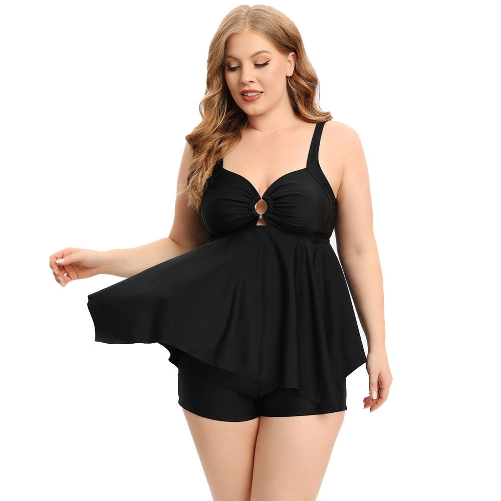 Plus Size Tankini Swimsuits for Women Two Piece Swim Dress Flare Flowy