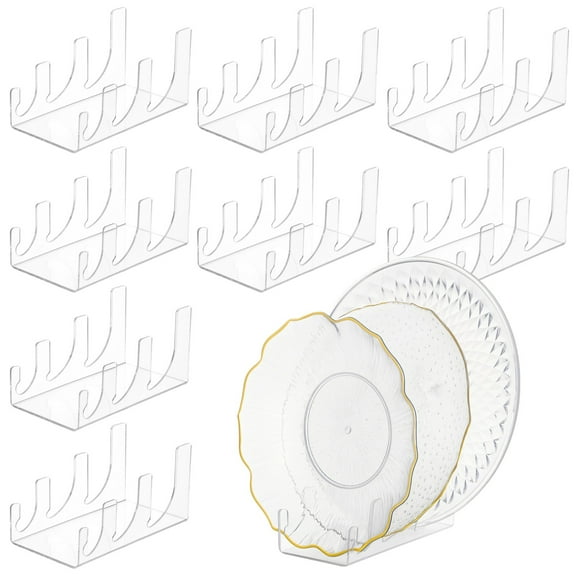 8 PCS Acrylic Plate Display Stands, 3-Tier Clear Dinnerware Rack Set, Multifunction Transparent Plate Holders for Kitchen Cabinets, China Platters, Glass Cups, Books, 7.2 x 3.9 x 3.9 in