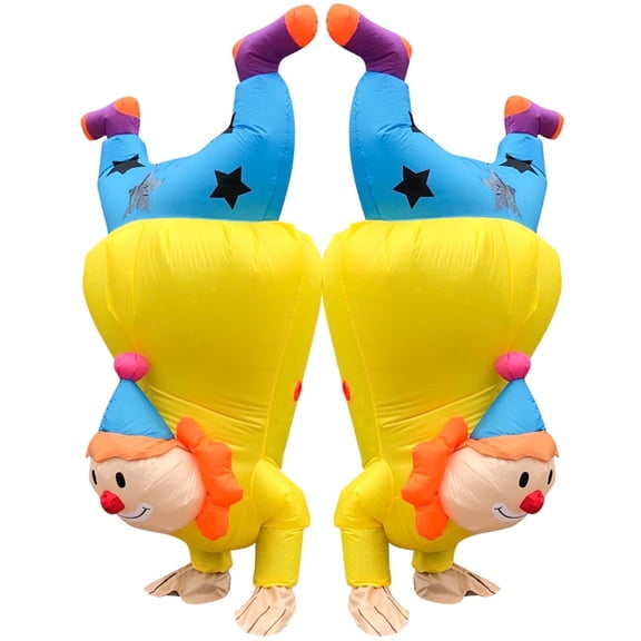 Inflatable Upside Down Clown Costume for Adults, Funny Blow Up Riding Clown Suit with Fan, Crazy Party Halloween Cosplay Outfit