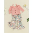 thumbnail image 3 of FEORJGP Kids Girl 2Pcs Outfits 9M-6T Toddler Baby Off Shoulder Cami Pullover Long Sleeve T-Shirts Button Down Tops + Flare Pants Set Infant Little Girls Fashion Casual Cute Clothes for Spring Fall, 3 of 9