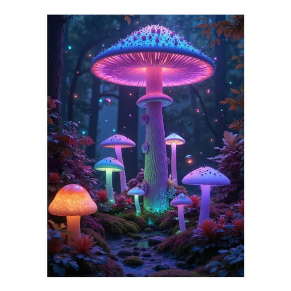 Diamond Art Kits for Adults, Luminescent Enchanted Forest Mushrooms 5D Diamond Painting Kits for Adults Beginners, DIY Full Drill Diamond Painting, Gem Art and Crafts 12x16