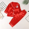 thumbnail image 2 of FAIWAD Kids Christmas Silk Pajamas Set Button Down Long Sleeve Santa Shirts Tops and Pants Boys Girls Satin Pjs Sets, 2 of 7