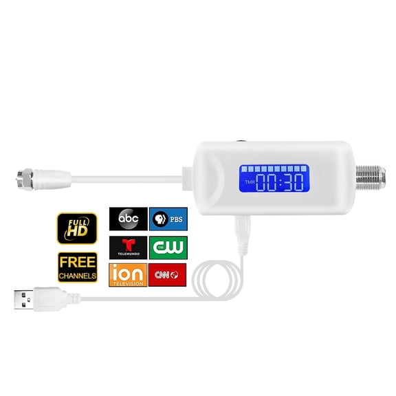 HIDB Long Range TV Antenna Amplifier Signal Booster, 25dbi High Gain Signal Amplifier For 4k/1080p HDTVs,Adjustable Gain & Timer, USB Powered, 2.9ft Coax Cable,Works with Smart TVs,VHF/UHF,White