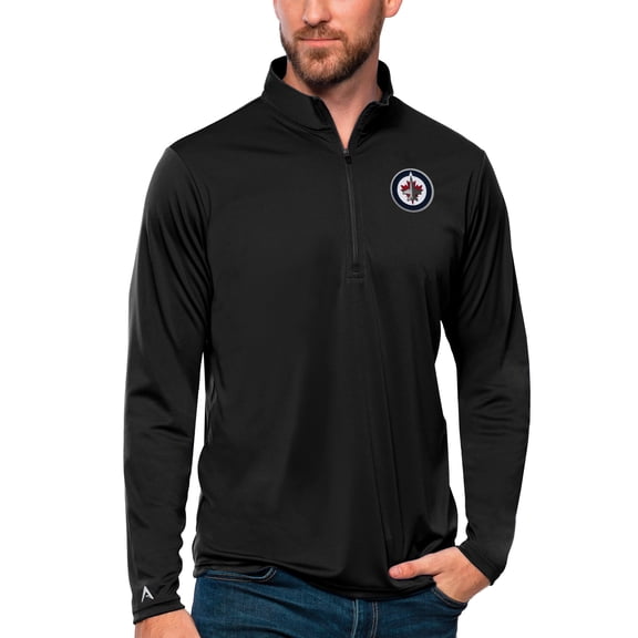 Men's Antigua Black Winnipeg Jets Tribute Quarter-Zip Pullover Top
