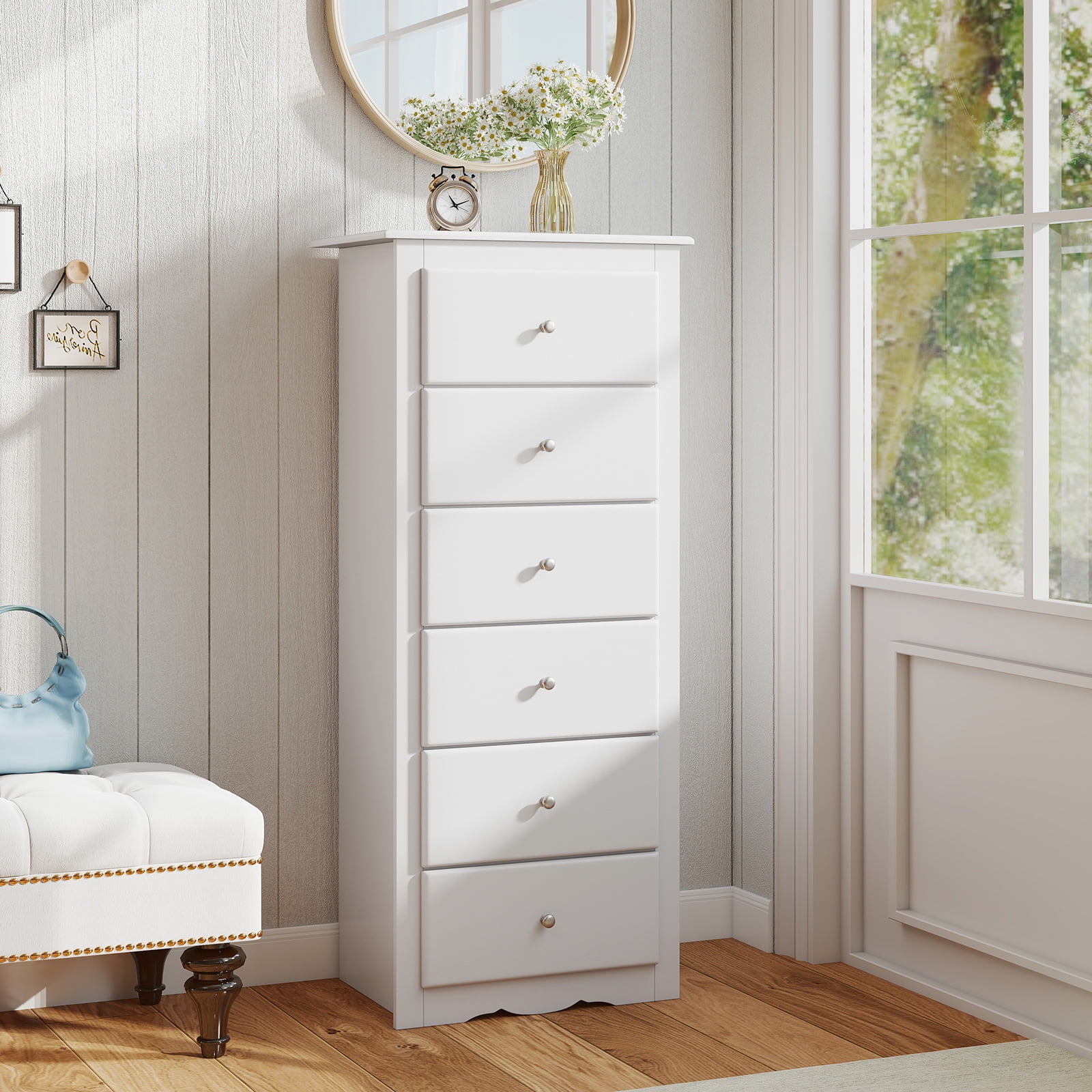 Giantex 6 Dresser Chest, Free Standing Wooden Storage Cabinet, Tall Dresser Clothes Organizer, White