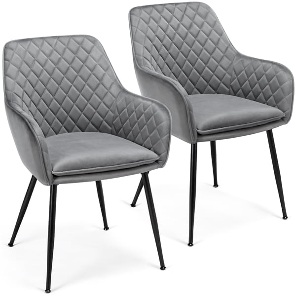 GIZZA Dark Gray Dining Chairs x2 with Arms Rest Faux Leather Wide Seat Bedroom Living Room Corner Tub Chair Armchair 