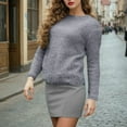 thumbnail image 3 of Women's Winter Mohair Candy Color Long Sleeves O-Neck Knit Top Sweater for Fall and Winter, Soft and Colorful, Great for Casual Wear,Gray,Size M, 3 of 6