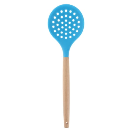 

Silicone Skimmer Wood Handle Heat Resistant Slotted Spoon Food Serving Ladle Frying Strainer Kitchen Utensil for Home Restaurant