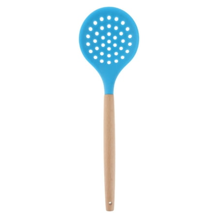 

Silicone Skimmer Wood Handle Heat Resistant Slotted Spoon Food Serving Ladle Frying Strainer Kitchen Utensil for Home Restaurant