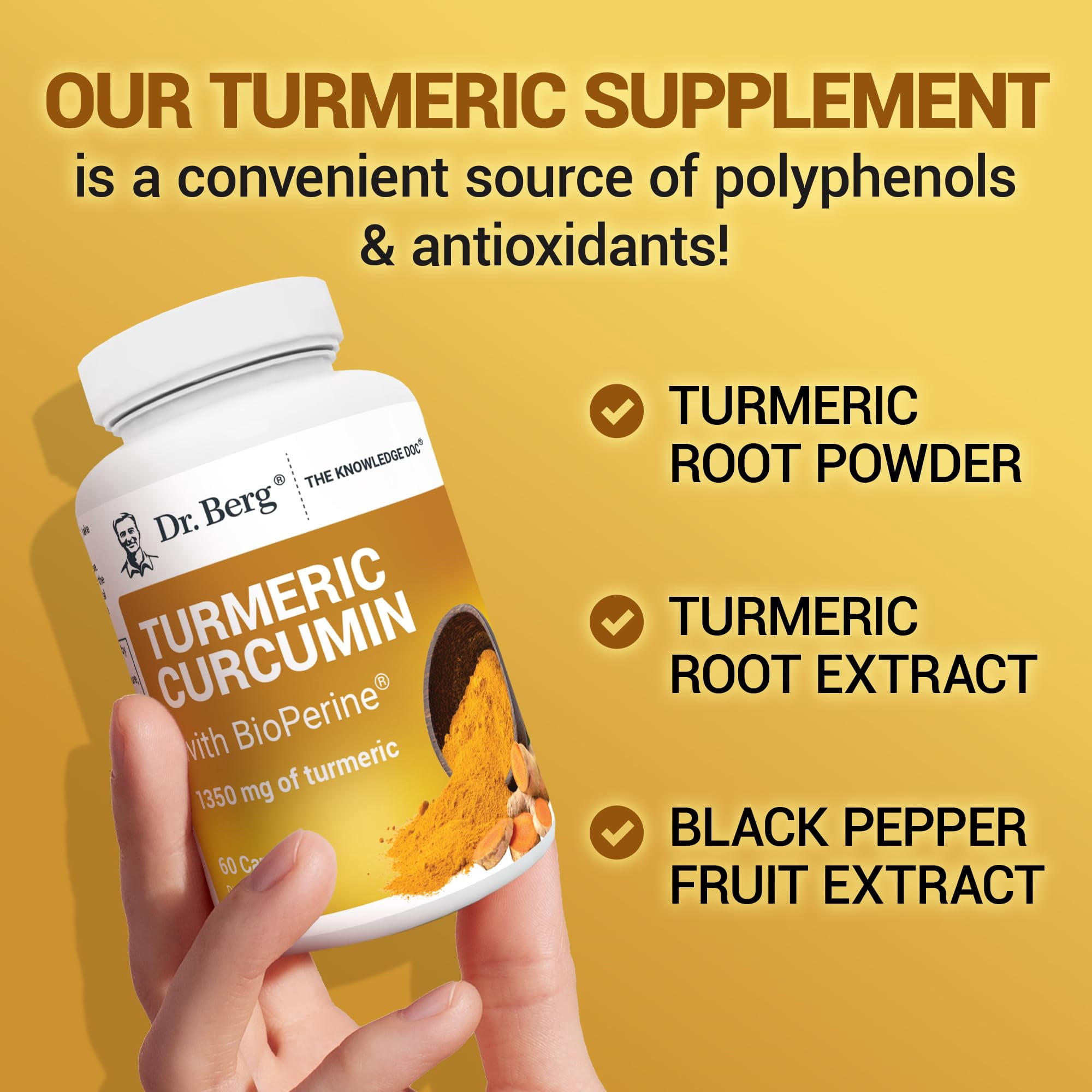 Dr. Berg Turmeric Curcumin with Black Pepper Extract - Turmeric with BioPerine Capsules, 60 Ct