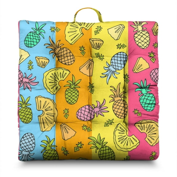 Pineapples Floor Pillow – Extra Large 22x22 Inch Square Cushion, Exotic Fruit Pattern, Dutch Velvet Meditation Seat for Yoga & Lounge (Aesthetic Sunshine Design)