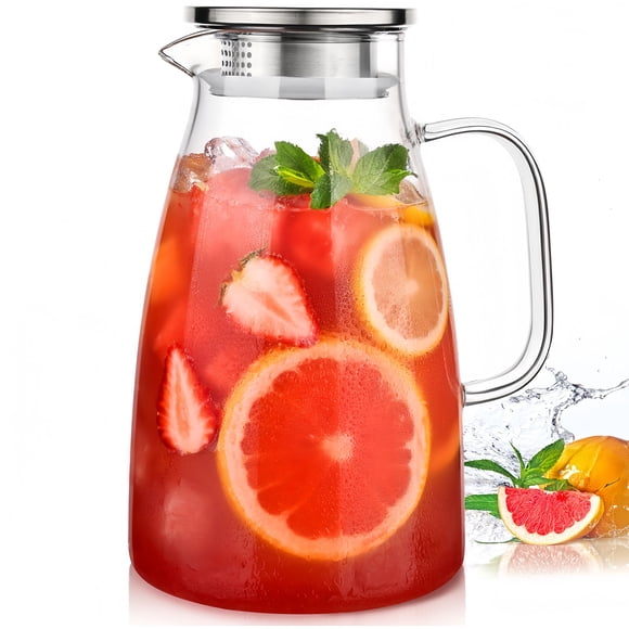 Jarra de vidrio Potdoctor de 2 litros con tapa, mango y pico, 68 oz