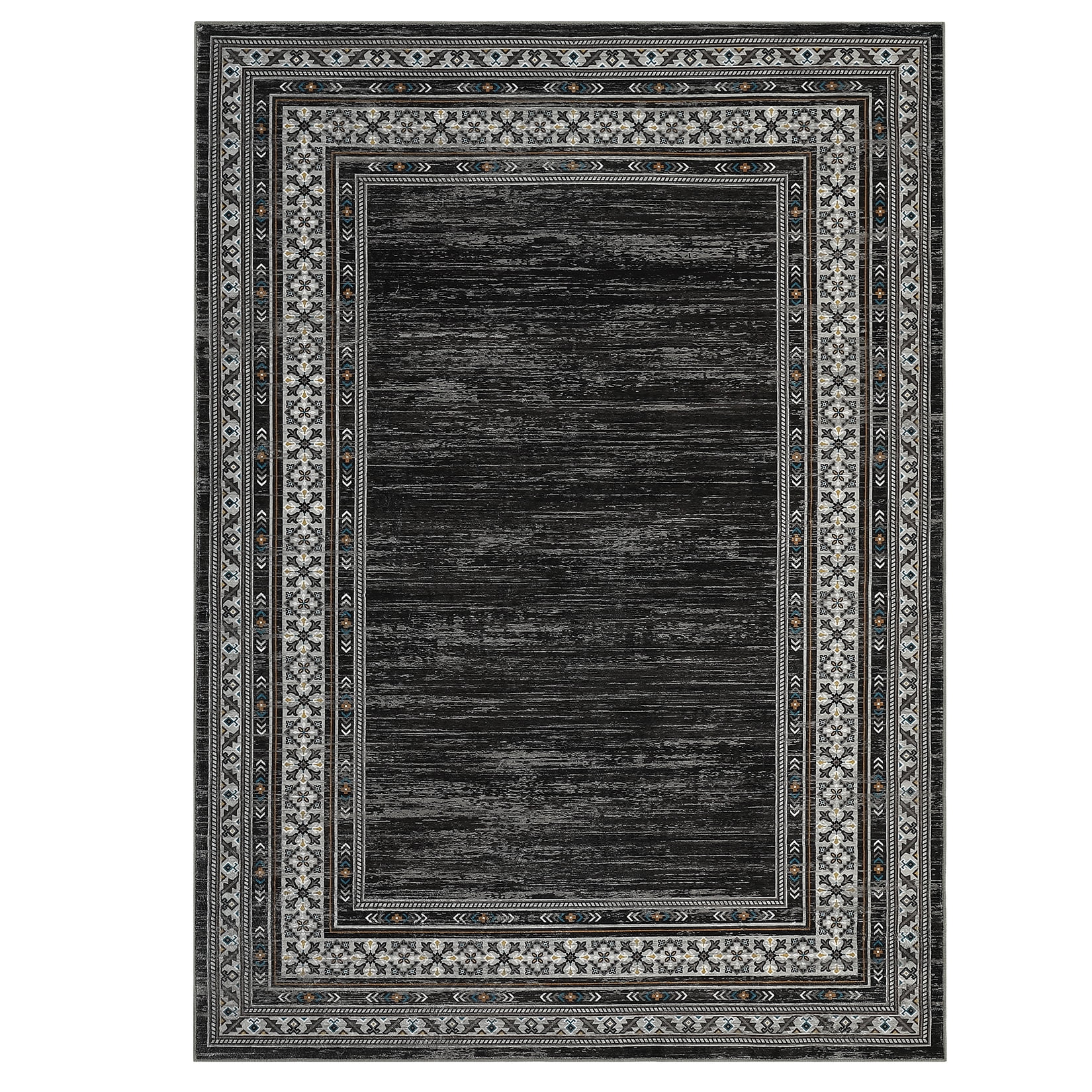Garvee 5'x7' Area Rug Modern Bordered Rug Floral Rug Washable Rugs Soft Foldable Accent Rugs for Living Room Bedroom, Black