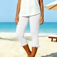 thumbnail image 3 of Wide Leg Capris Loose for Women New Women’s Ruffle Hem Capris, Elastic Waist Slim Fits Capri Legging, Pull on Yoga Fitness Cropped Pants White L, 3 of 7