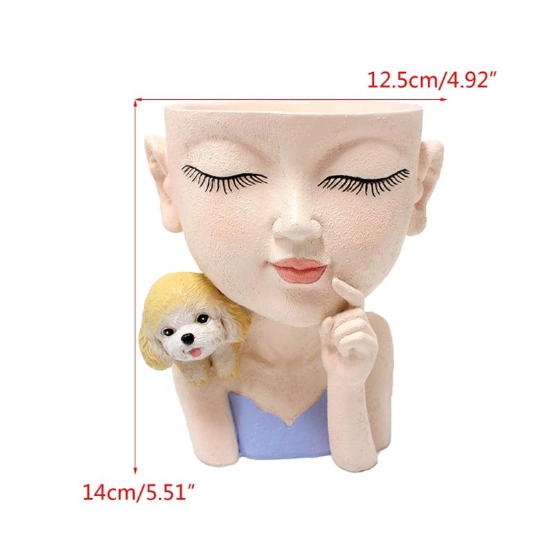 Cartoon Girl Dog Succulent Flower Pot Gardening Plant Potted Resin Ornament Small Succulent Planter Home Decoration