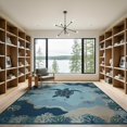 thumbnail image 2 of ODIKA Ocean Main Turtle Map Compass Coral Border Nautical Wave Reef for Great Room, Indoor Open Concept, Large Living Low Profile Flatwoven, 2 of 7
