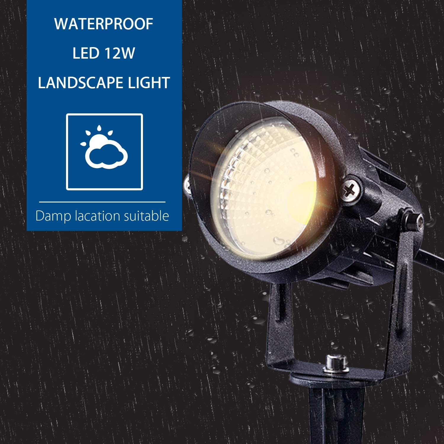 SUNVIE 12W LED Landscape Lights Low Voltage Pathway Lights Outdoor Warm White Spotlights, 8 Pack