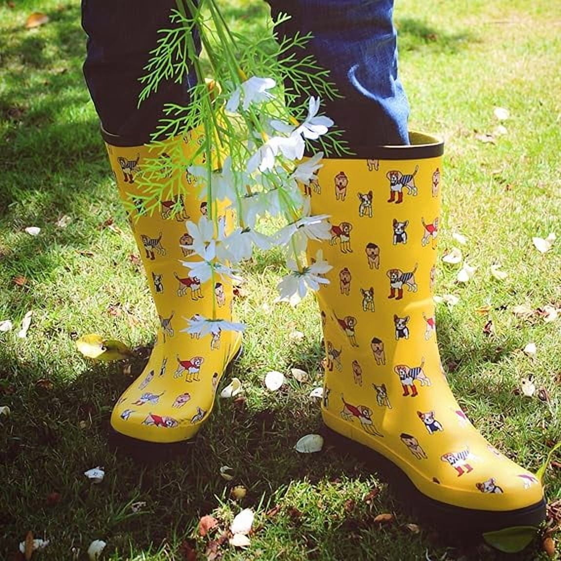 Landchief Women's Tall Waterproof Rubber Rain Boots for Garden, Size 10, Pup Parade