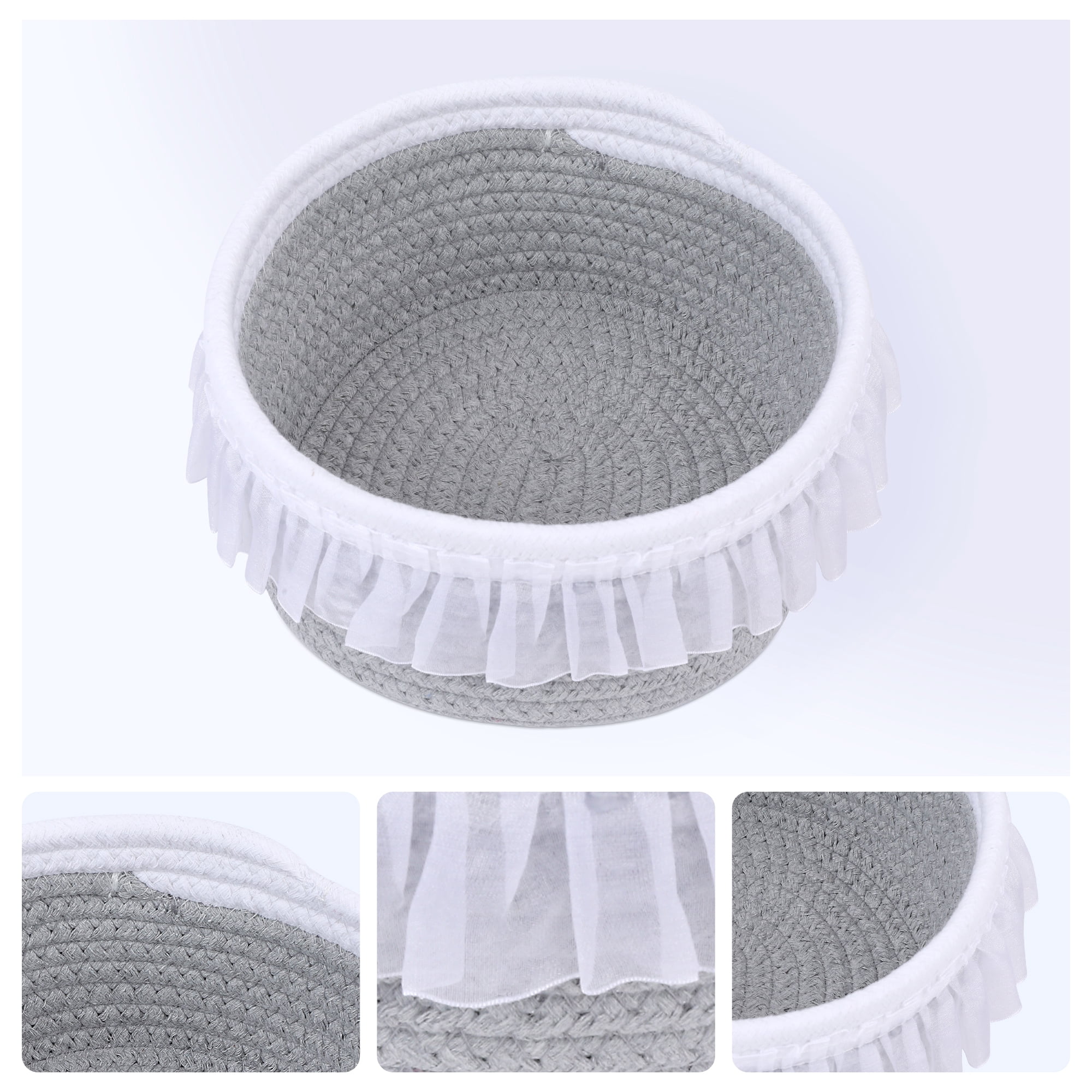 Unique Bargains Woven Storage Basket for Entryway Desk Gray/White 8.5*7.5*3.7in