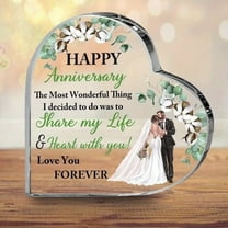 Heart-Shaped Anniversary Acrylic Plaque With Flower Inspirational Gift For Couples Perfect For Husband Wife Boyfriend Or Girlfriend – "Happy Anniversary" Included Sentimental Keepsake Valentines