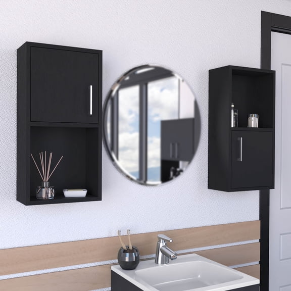 Wall Mounted Bathroom Storage Cabinet, Black, 24" H, Two Doors, Two Shelves