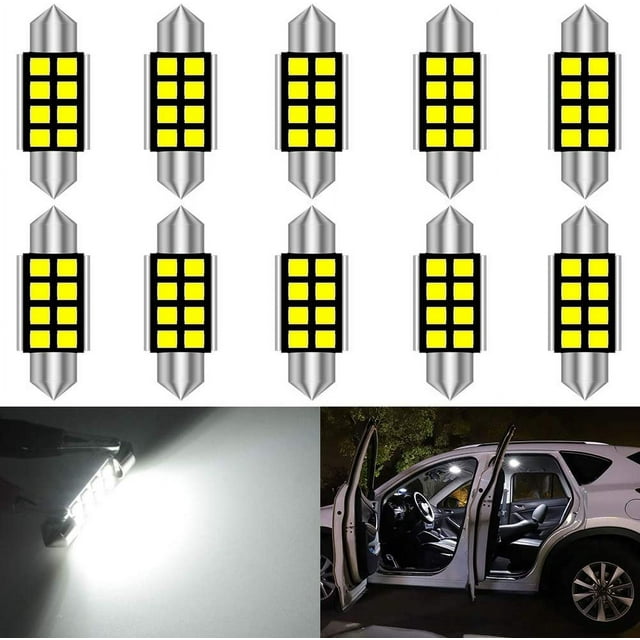 Punta doble 36MM 2835, 8 luces con piezas de aluminio, lectura de decodificación CANBUS no polar, luz de techo, luz de matrícula (paquete de 10)