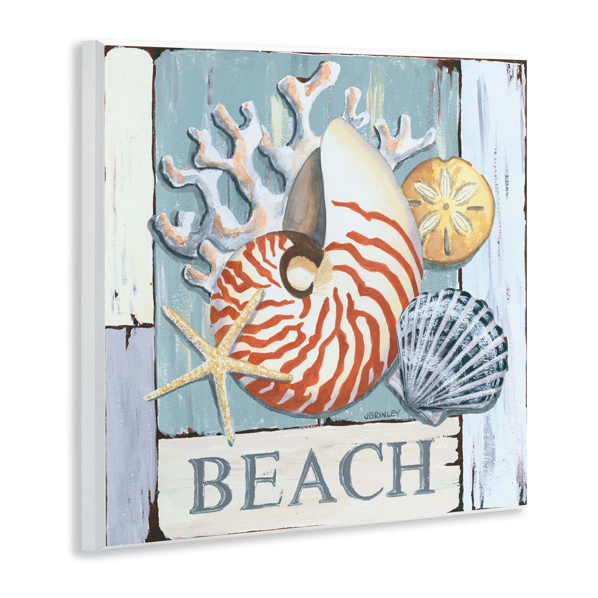 Stupell Industries Distressed Beach Shells Nautical & Beach Painting Unframed Art Print Wall Art, 12 x 12