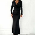 thumbnail image 2 of TaTaai Womens Casual Cowl Neck Long Dress Long Sleeve Solid Color Slim Fit Pleated Bodycon Maxi Dress Elegant Soft Comfortable for Fall Daily Party Wear Gift, 2 of 5