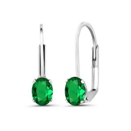 0.80 Ct Oval Green Nano Emerald 925 Sterling Silver Earrings