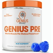 Pre-Workout Natural Energy Supplement - Caffeine-free Nootropic Focus & Muscle Building Support, Blue Raspberry, Genius Pre by the Genius Brand