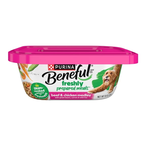 Purina Beneful Dog Food Freshly Prepared Meals Beef and Chicken Medley with Green Beans Carrots and Wild Rice, 10 oz, 8 Pack