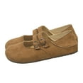 thumbnail image 6 of Womens Flock Mary Jane Flat Shoes - Coffee, Adjustable Dual Buckles, Round Toe, All-Day Comfort Retro Vintage Style for Daily Office & Casual Wear,Size 37, 6 of 7