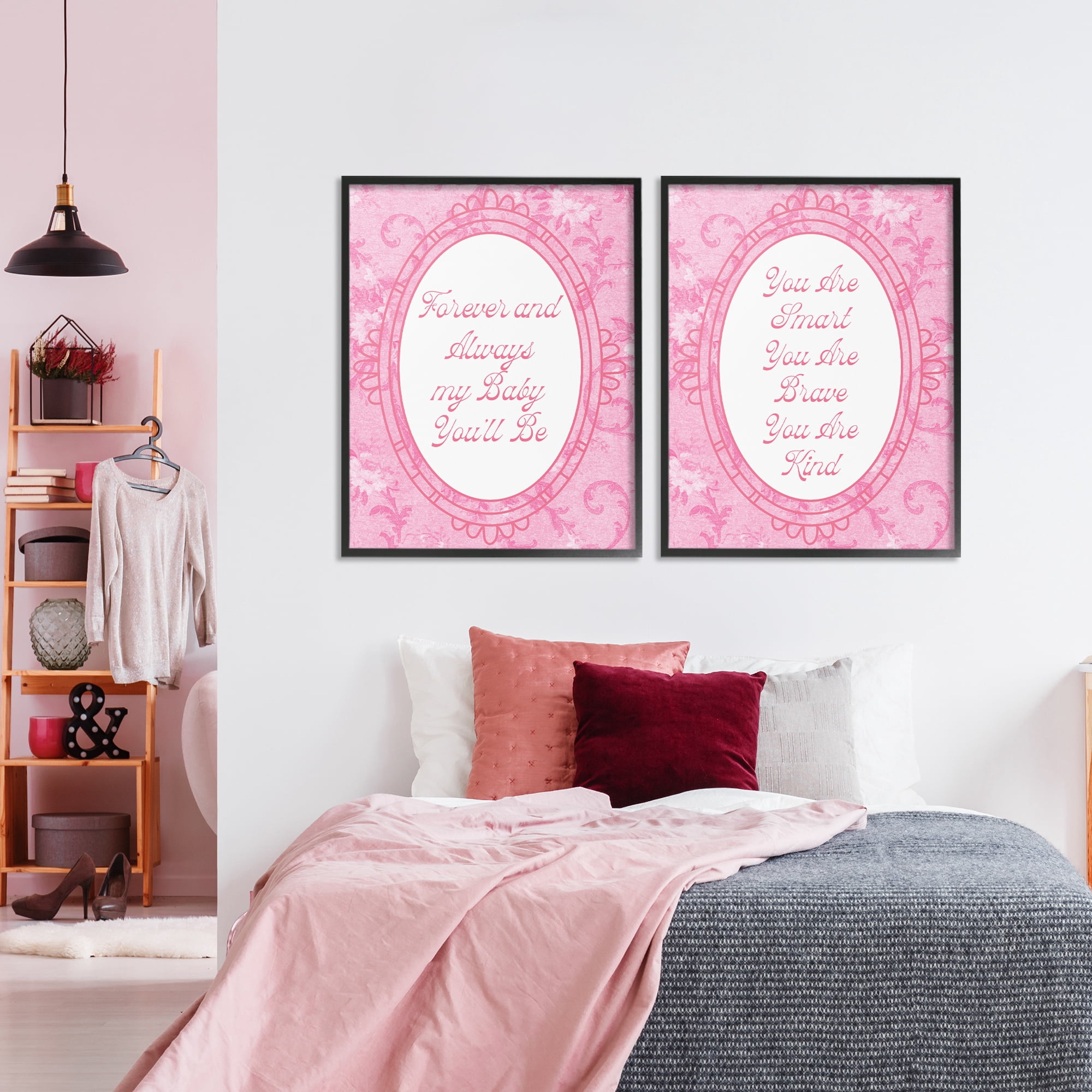 Stupell Industries Loving Pink Ornate Phrases 2 Piece Black Framed Giclee Art Set, design by Lil' Rue