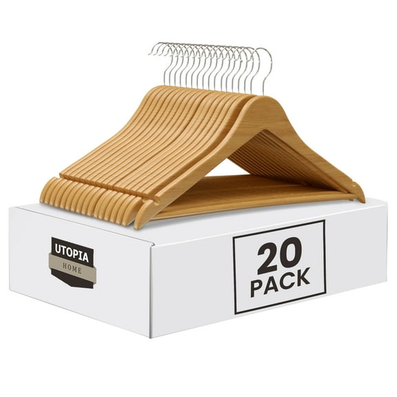 Utopia Home Wooden Hangers 20-Pack Heavy-Duty Natural Wood Clothes Hangers with 360° Rotating Hook & Non-Slip Shoulder Notches
