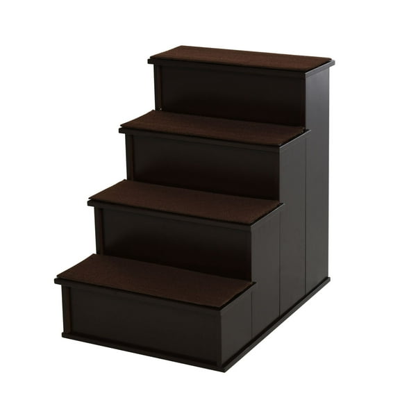 Pet Stairs for Small Dogs & Cats - 4 Step Dog Steps with Removable Cushioned Cover - Brown - Supports Up to 22 Lbs - Bed & Couch Access
