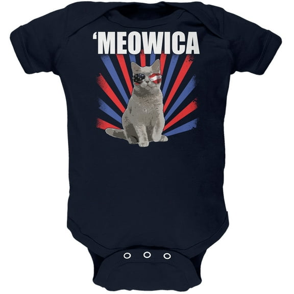 Cat 4th of July Meowica Navy Soft Baby One Piece - 12 month