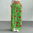 thumbnail image 2 of Women's Casual And Fashionable Greentown Printed Elastic Waist, Loose Straight Leg With Plush Pants With Rope, 2 of 2