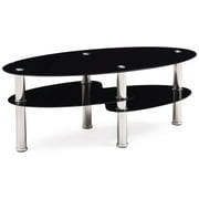 Hodedah Tempered Oval Glass Coffee Table in Black with Stainless Steel Legs