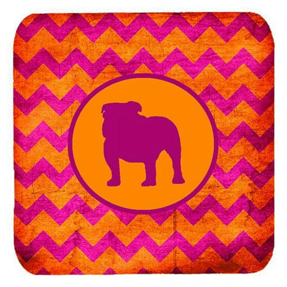 Bulldog Chevron Pink And Orange Foam Coasters, Set Of 4