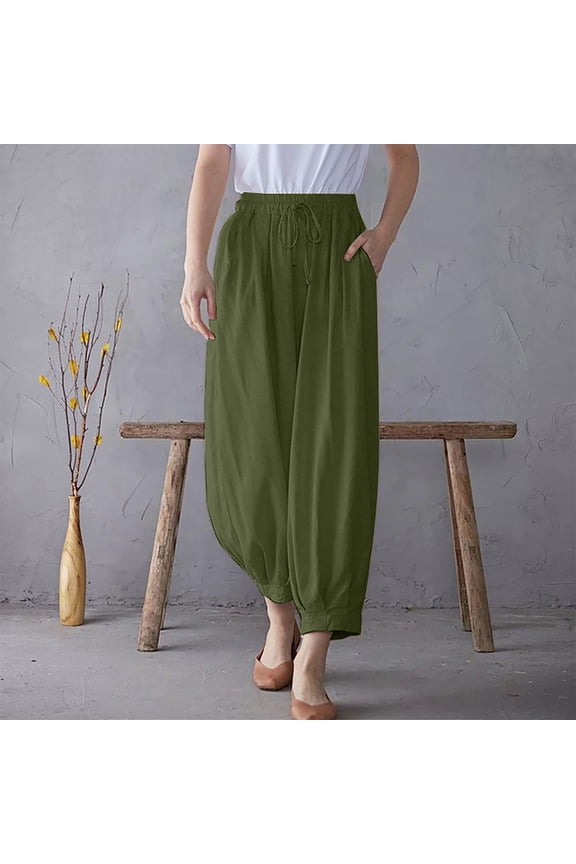 Women's Spring And Autumn Solid Color Elastic Waist Cotton Leggings Casual Pants Athletic Oversized Pants for Workout Lounge