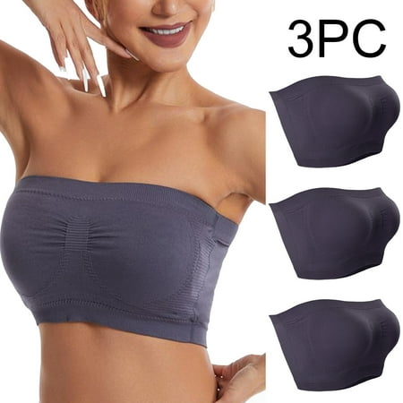 Crunowin Women s Tube Top Bra 3 Pack  Traceless Breathable Comfort Solid Color No Underwire Strapless Underwear Gray S
