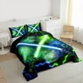 thumbnail image 3 of jejeloiu Gradient Light Game Full Size Comforter Sets,Modern Fashion Gaming Bedding Comforter Set,Green Black Blue Bedding Sets For Boys,Ultra Soft Home Decor Reversible,3 Pieces, 3 of 8