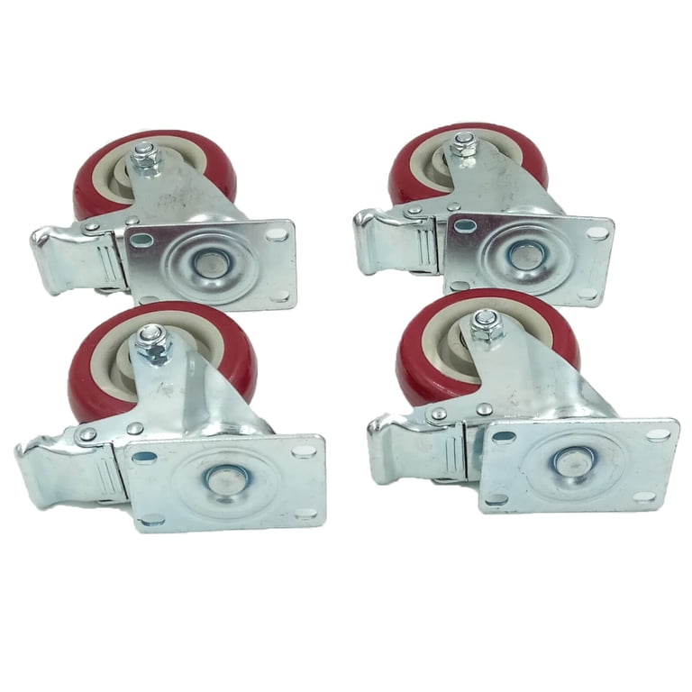 4 Roulettes Pivotantes 6 Pouces - Frein Total Lock, Rouges, Usage Intensif