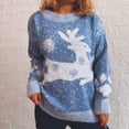thumbnail image 1 of ICHUANYI Clearance Christmas Fawn Snowflake Ladies Casual Print Long Sleeve Round Neck Pullover Sweater Top(Blue, XL) ICHUANYI WER2023081504722, 1 of 5