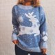 thumbnail image 1 of ICHUANYI Clearance Christmas Fawn Snowflake Ladies Casual Print Long Sleeve Round Neck Pullover Sweater Top(Blue, S) ICHUANYI WER2023081504721, 1 of 5