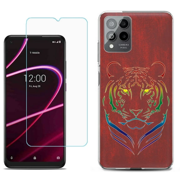 Slim-Fit Gel TPU Phone Case for T-Mobile Revvl 6 Pro 5G, with Tempered Glass Screen Protector, by OneToughShield ® - Night Tiger