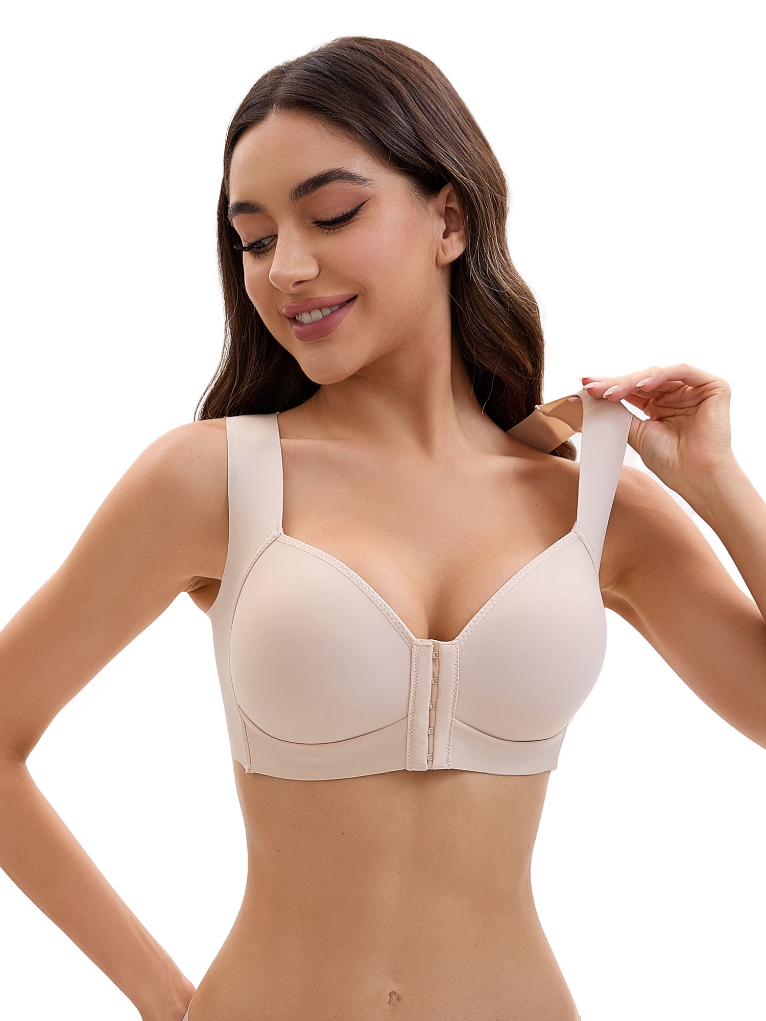 Unique Bargains Women's Front Closure Push Up Wirefree Tank Bras C 40 Beige