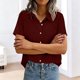 thumbnail image 3 of Mujeres Manga Corta Tops Casual Color Sólido Bolsillo Manga Corta Blusa Botón Arriba Cuello de Giro Casual Blusas de Manga Corta para Mujeres, 3 of 6