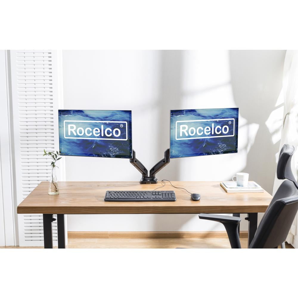 Rocelco 46" Height Adj Standing Desk Converter with Dual Monitor Mount Arm